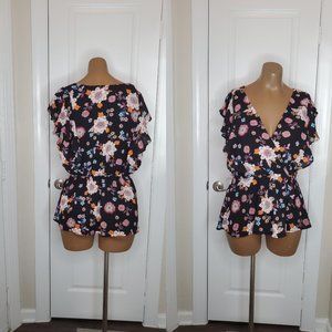Faux Wrap Floral Blouse